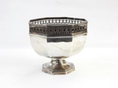 Silver pedestal bowl, Birmingham 1939, of octagonal form, the rim decorated with pierced garlands,