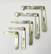 Silver folding pick/implement with curved end and mother-of-pearl handle, Birmingham 1911,