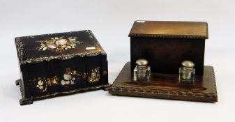 Mother of pearl inlaid papier mache casket, 19th century rosewood writing box,