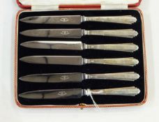 Set of six fruit knives having Art Deco-style silver cased handles,