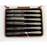 Set of six fruit knives having Art Deco-style silver cased handles,