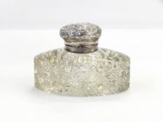 Edwardian silver-mounted glass inkwell,