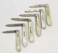 Victorian silver folding fruit knife, the mother-of-pearl handle with hat design,