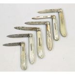 Victorian silver folding fruit knife, the mother-of-pearl handle with hat design,