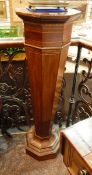 Edwardian inlaid mahogany tapering octagonal pedestal/jardiniere stand having moulded octagonal