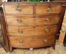 Georgian mahogany bowfront chest of two short and three long graduated drawers,