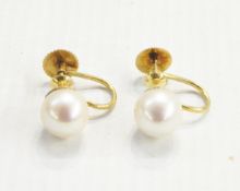 Pair of cultured pearl earrings with gold-coloured screw fittings