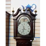 George III inlaid oak longcase clock with swan neck pediment by "R Baker, Tamworth",