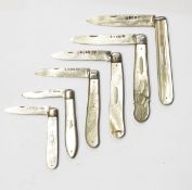 Victorian silver folding fruit knife with mother-of-pearl handle, Birmingham 1850 by Georgie Knight,