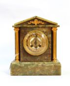 19th century green onyx and gilt metal mantel clock with eight-day striking movement,