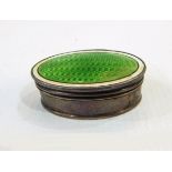 Silver and enamel pill box, Birmingham 1910 of oval form,