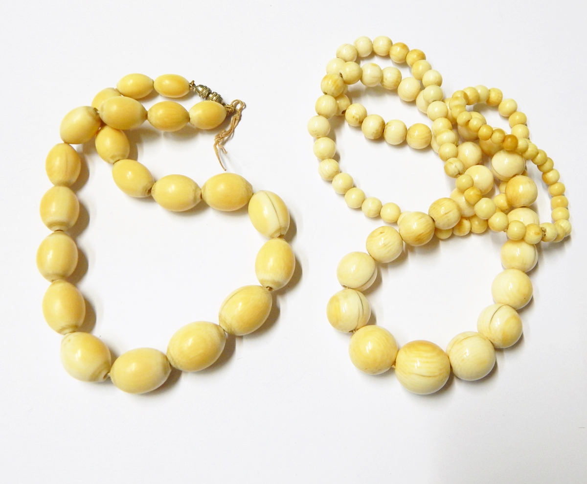 19th century string of graduated ivory beads and another shorter example (2)