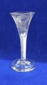 Early 18th century Jacobite wine glass, trumpet shaped with rose engraved bowl,