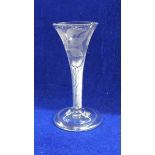 Early 18th century Jacobite wine glass, trumpet shaped with rose engraved bowl,