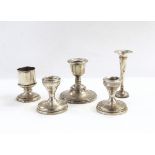 Pair of silver dressing table candlesticks of plain circular form,