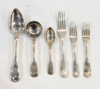 Matched suite of fiddle, shell and thread pattern flatware, mixed dates and makers,