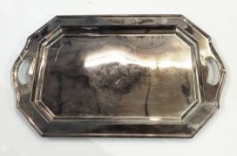 Two-handled silver plated tray of shaped rectangular form,