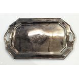 Two-handled silver plated tray of shaped rectangular form,