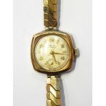 Lady's 9ct gold Helvetia bangle watch with rectangular dial and plain hinged bangle and lady's 9ct