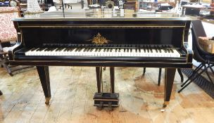 Challen & Sons baby grand piano in a lacquered chinoiserie decorated case,