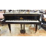Challen & Sons baby grand piano in a lacquered chinoiserie decorated case,