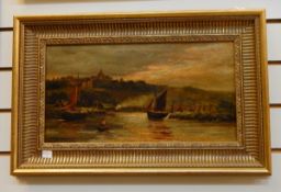 British school (early 20th century) Oil on canvas River scene with boats,