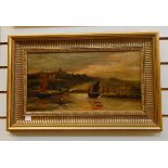 British school (early 20th century) Oil on canvas River scene with boats,