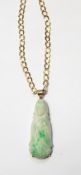 Carved jade pendant together with a 9ct gold neck chain
