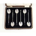 Set of six silver coffee spoons by William Suckling Limited, Birmingham 1924 with bean finials,