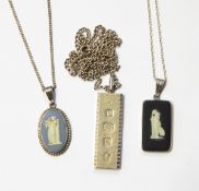 Silver ingot pendant necklace and two Wedgwood jasper pendants,