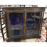 Victorian ebonised kingwood and gilt brass-mounted side cabinet enclosed by glass panelled doors,