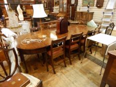 19th century mahogany D-end extending dining table, with two drop leaves and two D-ends,