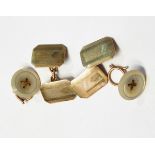 Pair of gent's engine-turned 9ct gold cufflinks and pair of 9ct gold mounted mother-of-pearl