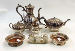 Quantity of silver plate including four-piece melon shaped tea/coffee set,