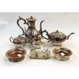 Quantity of silver plate including four-piece melon shaped tea/coffee set,