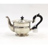 Edwardian silver teapot, Birmingham 1904 of circular form with shaped rim, moulded girdle,