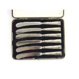 Set of six silver-handled tea knives in fitted case