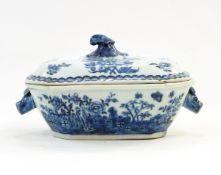 18th century Chinese blue and white dish of octagonal form painted with a bird beneath a tree