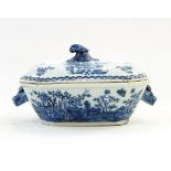 18th century Chinese blue and white dish of octagonal form painted with a bird beneath a tree