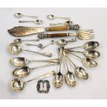 Pair of Victorian fish servers with engraved silver plated tines and blade,