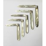 19th century silver folding fruit knife with engraved mother-of-pearl handle,