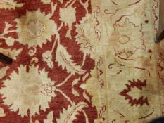 Afghan Ziegler-style rug hand-woven in Pakistan with cream and red ground,