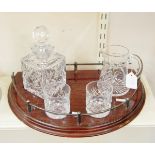 Royal Doulton cut glass decanter set with two whisky tumblers,