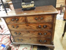 George III inlaid mahogany chest of two short and three long drawers, with brass bail handles,