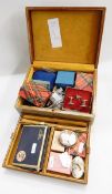 Jewellery box and contents including a shell cameo brooch of a lady with flowers in her hair,