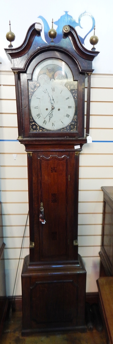 George III inlaid oak longcase clock with swan neck pediment by "R Baker, Tamworth", - Image 2 of 2