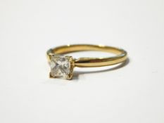 14k yellow gold and princess cut diamond solitaire square, .4/.