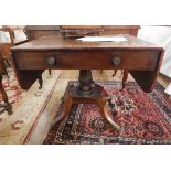 Regency Cuban mahogany and satinwood banded sofa table fitted two drawers to frieze,