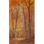 Edward Hill (American, 1843-1923)Ê October- Sunlight in the Woodsoil on academy boardsigned l.r.9.25