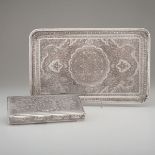 Persian Silver Tray and Dresser BoxÊ Persian,Ê20th century. A rectangular silver tray and dresser
